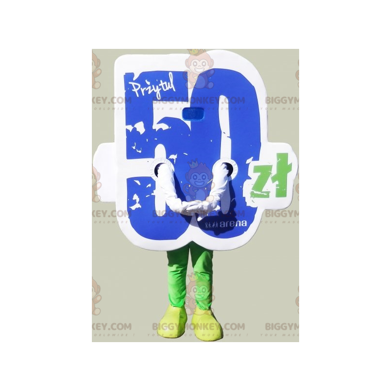 Disfraz de mascota BIGGYMONKEY™ azul blanco verde número 50 -