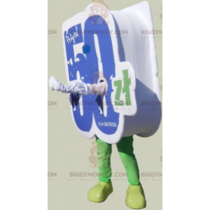 Niebieski, biały, zielony, numer 50, kostium maskotki