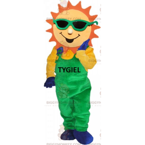 Sun BIGGYMONKEY™ maskotkostume klædt i grønne overalls - Uklassificerede maskoter - BIGGYMONKEY_07025 - BiggyMonkey.com