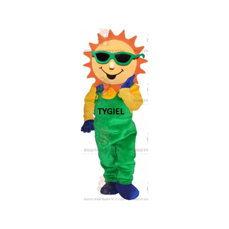 Costume de mascotte BIGGYMONKEY™ de soleil habillé d'une Costume de mascotte BIGGYMONKEY™ de soleil habillé d'une