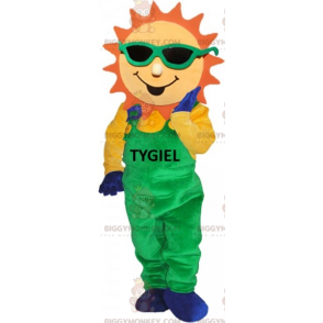 Sun BIGGYMONKEY™ Maskottchenkostüm in grünem Overall -