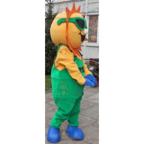 Sun BIGGYMONKEY™ maskotkostume klædt i grønne overalls - Uklassificerede maskoter - BIGGYMONKEY_07025 - BiggyMonkey.com
