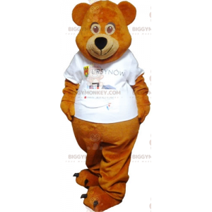 Brown Teddy BIGGYMONKEY™ Mascot Costume Dressed in White -