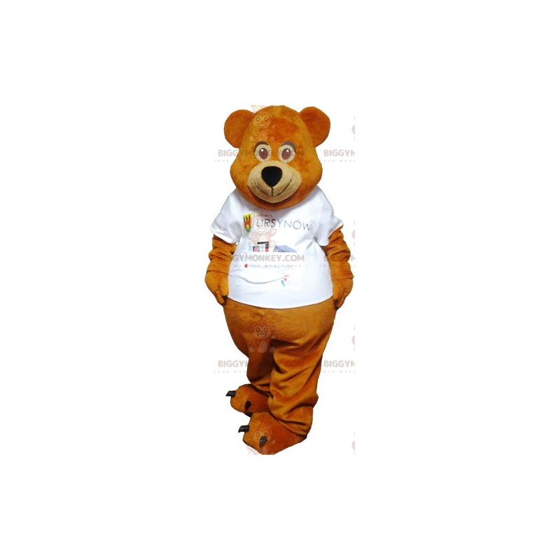 Brown Teddy BIGGYMONKEY™ Mascot Costume Dressed in White - Brown Teddy BIGGYMONKEY™ Mascot Costume Dressed in White -
