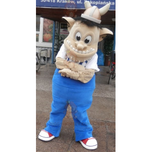 Costume da mascotte Troll BIGGYMONKEY™ con elmo vichingo.