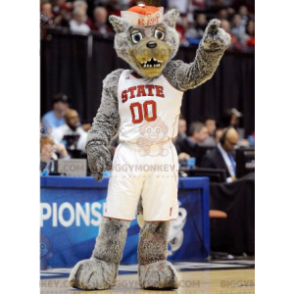 Traje de mascote BIGGYMONKEY™ Lobo Cinzento em roupas