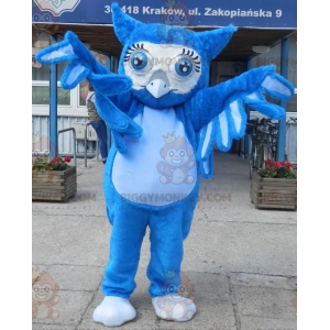 BIGGYMONKEY™ Mascot Costume Giant Blue Owl With Big Blue Eyes -
