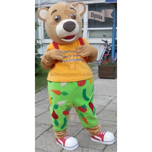 Karhun BIGGYMONKEY™ maskottiasu vihreässä ja keltaisessa