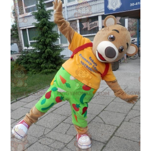 Karhun BIGGYMONKEY™ maskottiasu vihreässä ja keltaisessa