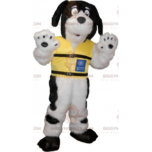 BIGGYMONKEY™ Mascottekostuum Zwart-witte harige hond met geel