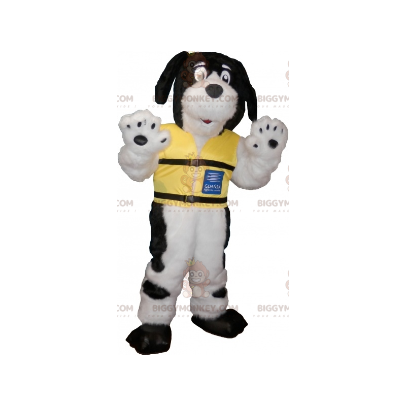 BIGGYMONKEY™ Mascottekostuum Zwart-witte harige hond met geel