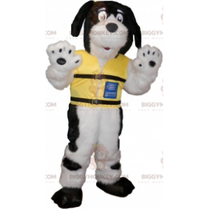 BIGGYMONKEY™ Mascottekostuum Zwart-witte harige hond met geel