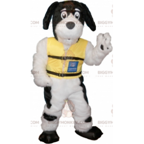 BIGGYMONKEY™ Mascottekostuum Zwart-witte harige hond met geel