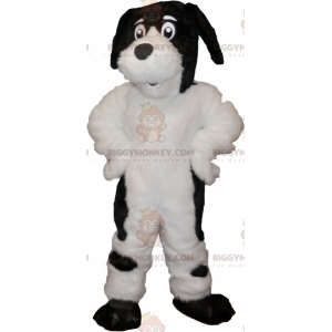 Bonito disfraz de mascota de perro blanco y negro peludo