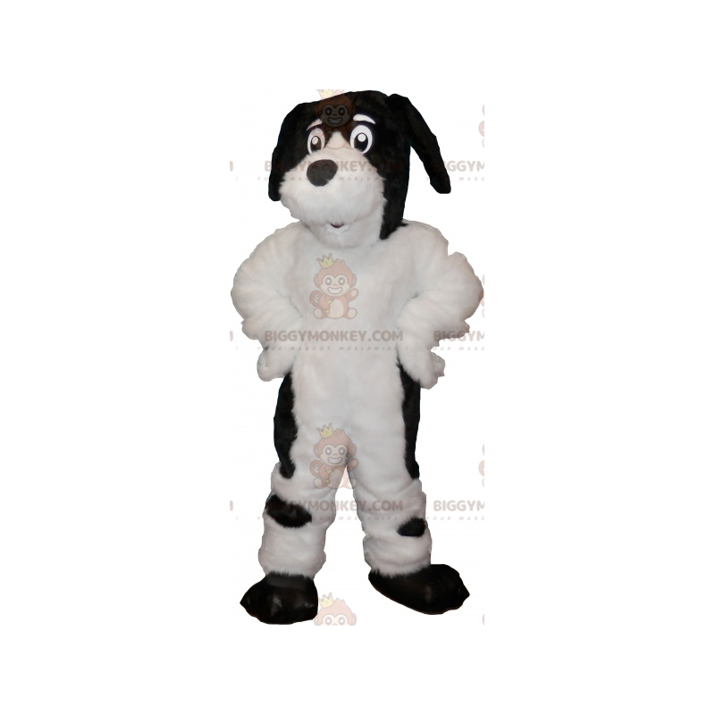 Cute Furry White and Black Dog BIGGYMONKEY™ Mascot Costume - Dog mascots - BIGGYMONKEY_07051 - BiggyMonkey.com