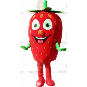 Jätte Strawberry BIGGYMONKEY™ Maskotdräkt. Röd och grön frukt