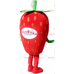 Jätte Strawberry BIGGYMONKEY™ Maskotdräkt. Röd och grön frukt