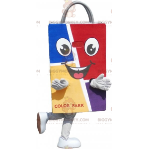 Colorful paper bag BIGGYMONKEY™ mascot costume. Shopping bag -