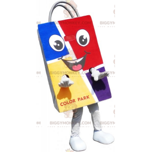 Kleurrijk papieren zak BIGGYMONKEY™ mascottekostuum. Plastic