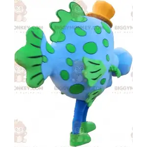 Blauer und grüner Fisch BIGGYMONKEY™ Maskottchenkostüm mit Hut