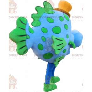 Kostým maskota modré a zelené ryby BIGGYMONKEY™ s kloboukem - Rybí maskoti - BIGGYMONKEY_07065 - BiggyMonkey.com