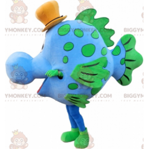 Kostým maskota modré a zelené ryby BIGGYMONKEY™ s kloboukem - Rybí maskoti - BIGGYMONKEY_07065 - BiggyMonkey.com