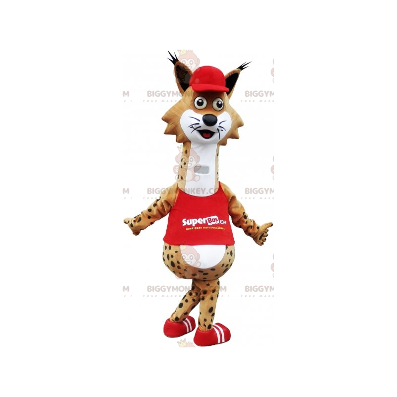 BIGGYMONKEY™ maskottiasu, ruskeavalkopilkkuinen bobcat BIGGYMONKEY™ maskottiasu, ruskeavalkopilkkuinen bobcat