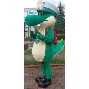 Green Crocodile BIGGYMONKEY™ Mascot Costume with Captain Cap –