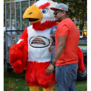 Giant Hairy Red and White Vulture BIGGYMONKEY™ Mascot Costume -