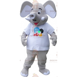 BIGGYMONKEY™ Mascot Costume of Giant Gray Elephant Wearing