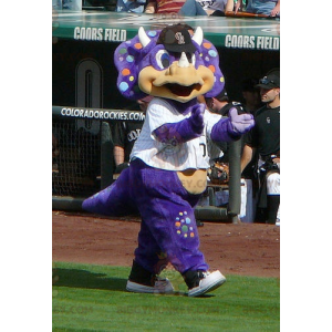 Στολή μασκότ Purple Dragon Dinosaur BIGGYMONKEY™ με πολύχρωμες κουκκίδες - Μασκότ δράκου - BIGGYMONKEY_0861 - BiggyMonkey.com