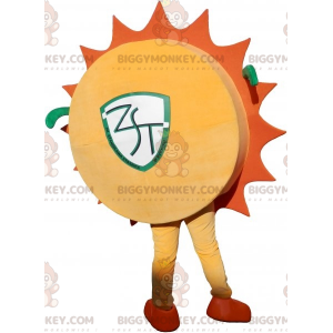 Traje de mascote BIGGYMONKEY™ Sol amarelo e laranja com óculos