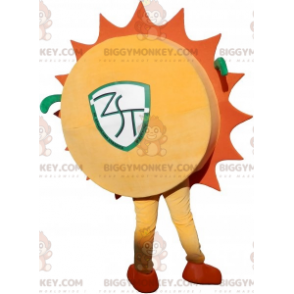 Traje de mascote BIGGYMONKEY™ Sol amarelo e laranja com óculos