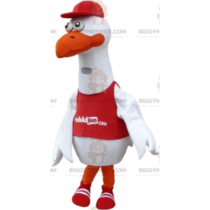BIGGYMONKEY™ White Seagull Mascot Costume with Bib and Cap -