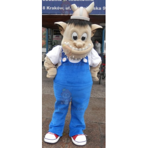 Troll BIGGYMONKEY™ Maskottchenkostüm mit Wikingerhelm. Kreatur