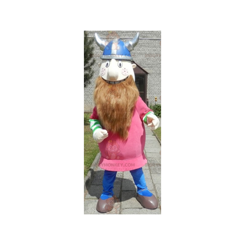 Bearded Viking BIGGYMONKEY™ Mascot Costume Dressed In Pink With Bearded Viking BIGGYMONKEY™ Mascot Costume Dressed In Pink With
