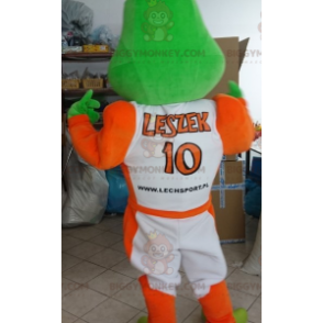 Vihreä sammakko BIGGYMONKEY™ maskottiasu, joka on pukeutunut valkoiseen ja oranssiin - Sammakon maskotit - BiggyMonkey.com