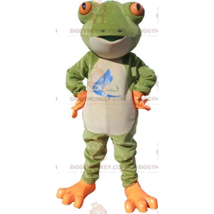 Realistyczny kostium maskotka biało-pomarańczowo-zielona żaba