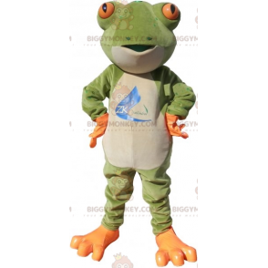 Disfraz de mascota BIGGYMONKEY™ de rana verde naranja blanca