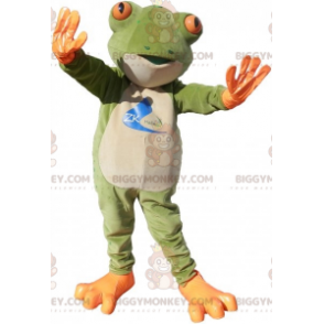 Realistisk hvit oransje grønn frosk BIGGYMONKEY™ maskotkostyme - Froskemasker - BIGGYMONKEY_07080 - BiggyMonkey.com