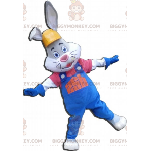 Gray and White Rabbit BIGGYMONKEY™ Mascot Costume with Overalls