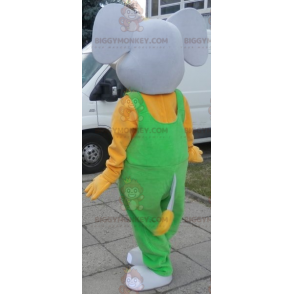 Costume de mascotte BIGGYMONKEY™ d'éléphant gris et jaune habillé d'une salopette - Mascottes Elephant - BiggyMonkey.com