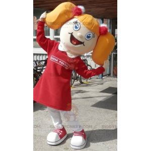 Blonde Girl BIGGYMONKEY™ Mascot Costume With Pigtails -