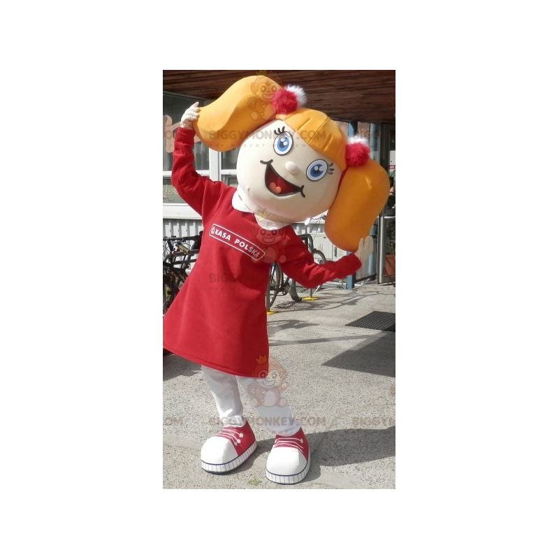 Costume da mascotte BIGGYMONKEY™ per ragazza bionda con trecce Costume da mascotte BIGGYMONKEY™ per ragazza bionda con trecce