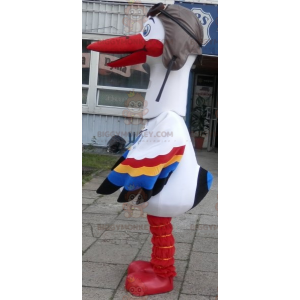 BIGGYMONKEY™ Mascottekostuum Witte ooievaar met veelkleurige