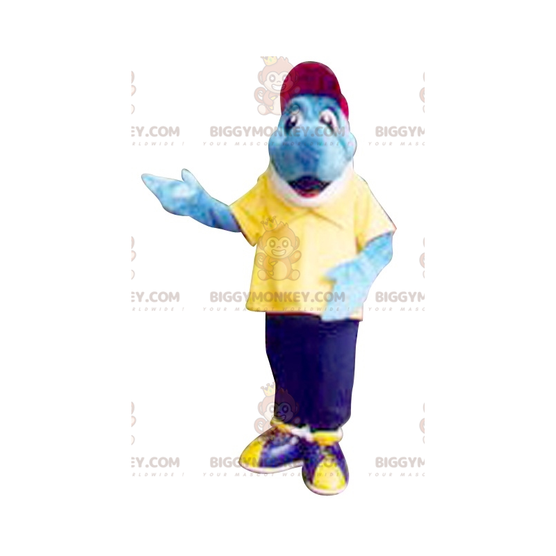 Blauwe en witte vis BIGGYMONKEY™ mascottekostuum. Dolfijn Blauwe en witte vis BIGGYMONKEY™ mascottekostuum. Dolfijn