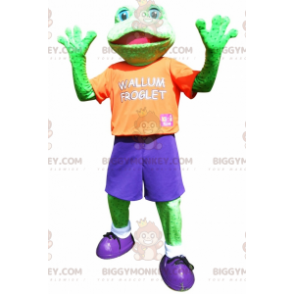 Grønn frosk BIGGYMONKEY™ maskotkostyme kledd i fargerike sportsklær - Froskemasker - BIGGYMONKEY_07097 - BiggyMonkey.com