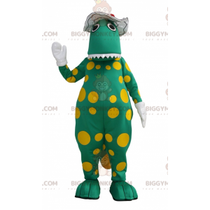 BIGGYMONKEY™ Groene dinosaurus gele polkadot mascottekostuum -