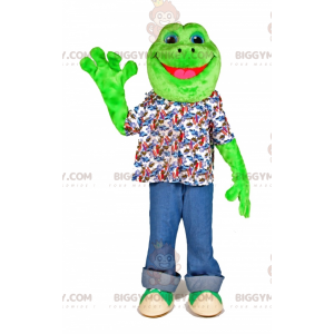 Erittäin hymyilevä vihreä sammakko BIGGYMONKEY™ maskottiasu -