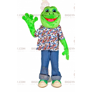Zeer lachende groene kikker BIGGYMONKEY™ mascottekostuum -
